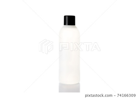 Plastic bottle. Clear water shampoo blank cap isolated on white. Mineral cosmetic soap spray on transparent background. Antimicrobial liquid gel for hand hygiene. 74166309