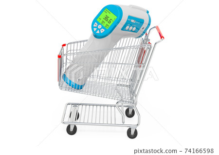 Shopping cart with non-contact infrared thermometer, 3D rendering 74166598