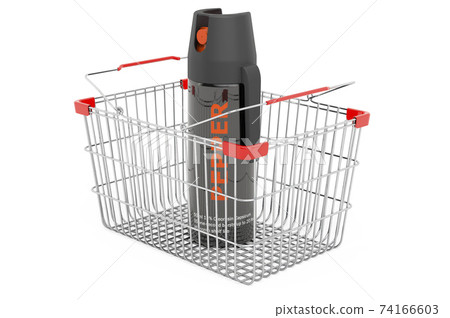 Shopping basket with pepper spray. 3D rendering Shopping basket with pepper spray. 3D rendering 74166603