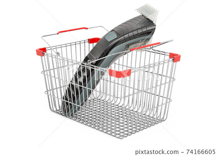 Shopping basket with electric hair clipper. 3D rendering 74166605