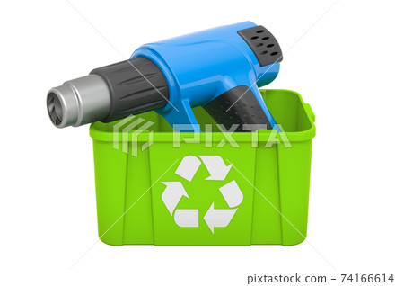 Recycling trashcan with blow dryer, 3D rendering Recycling trashcan with blow dryer, 3D rendering 74166614