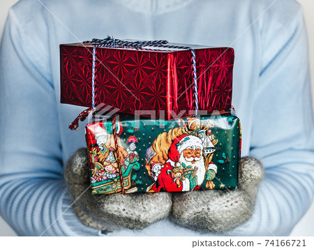 Festive boxes with New Year and Christmas patterns 74166721