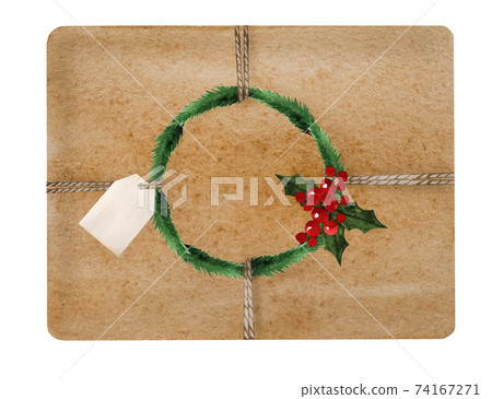 Beautiful drawing of boxes with gifts. Close-up 74167271