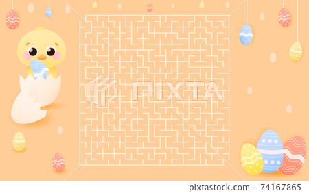 Riddle for kids in childish style with chik character in egg shell holding egg, spring holidays concept for school Riddle for kids in childish style with chik character in egg shell holding egg, spring holidays concept for school 74167865