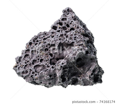 unpolished black pumice rock cutout on white unpolished black pumice rock cutout on white 74168174