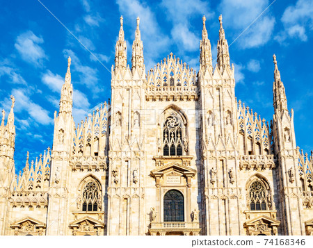 front view of Milan Cathedral afternoon 74168346