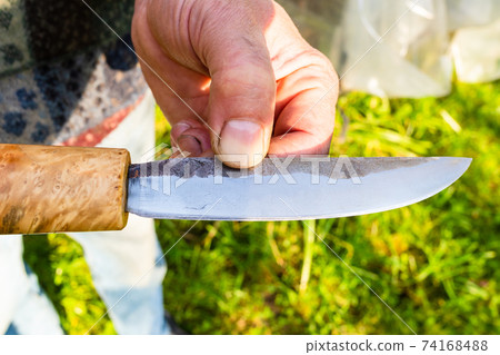 hand forged steel knife with wooden handle 74168488