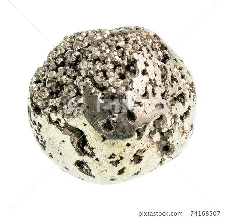 tumbled pyrite (iron pyrite) rock cutout on white tumbled pyrite (iron pyrite) rock cutout on white 74168507