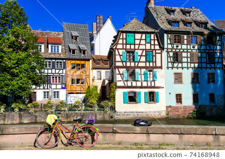 Romantic canals of Strasbourg - "Petite France" part of old town 74168948