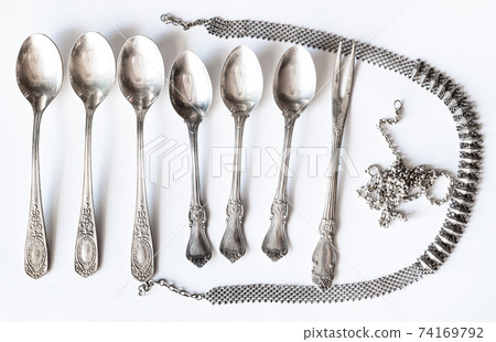 vintage silver objects after cleaning on white vintage silver objects after cleaning on white 74169792