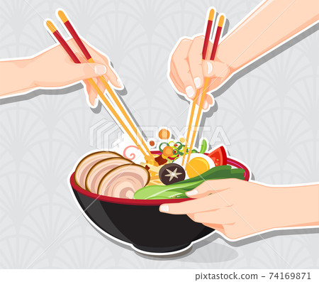 Japanese ramen noodle, Traditional Asian noodle soup, Illustration vector. 74169871