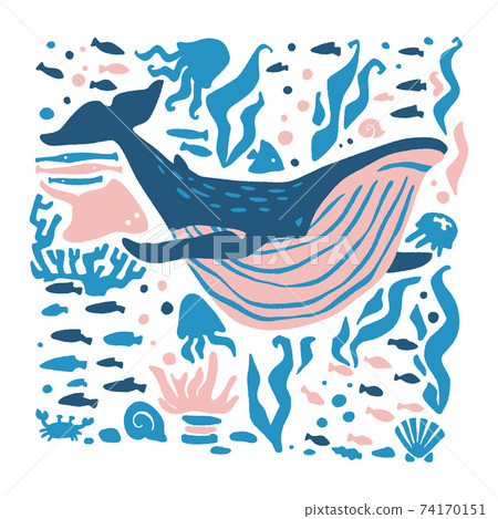 Whale in the sea. Ocean animal in trendy flat style. 74170151