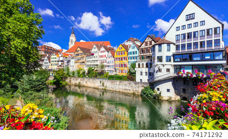 Beautiful towns of Germany - Tubingen, colourful floral town in Baden-Wurtemberg 74171292