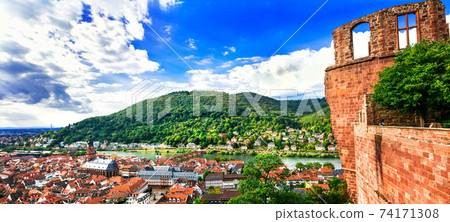 Landmarks of Germany - medieval Heidelberg town, city view from castle Landmarks of Germany - medieval Heidelberg town, city view from castle 74171308
