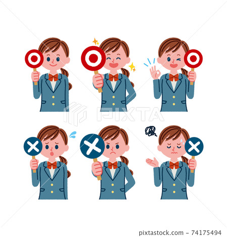 Illustration material set of a female student holding a tic-tac-toe bill 74175494