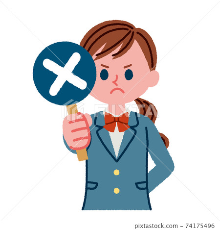 拿著十字標記的一名女學生的插圖素材 74175496