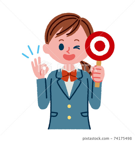 拿著圓的票據的一名女學生的例證材料 74175498