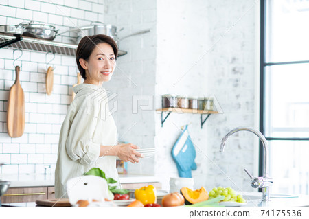 Middle-aged woman in the kitchen 74175536