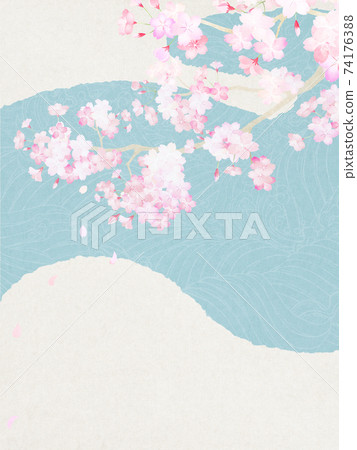 Refreshing Japanese background of cherry blossoms and waves-There are multiple variations 74176388