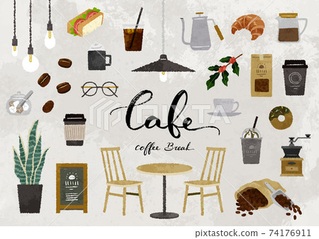 Watercolor style, fashionable cafe and coffee material set 74176911