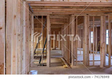 Framing beam of new house under construction home framing 74176949