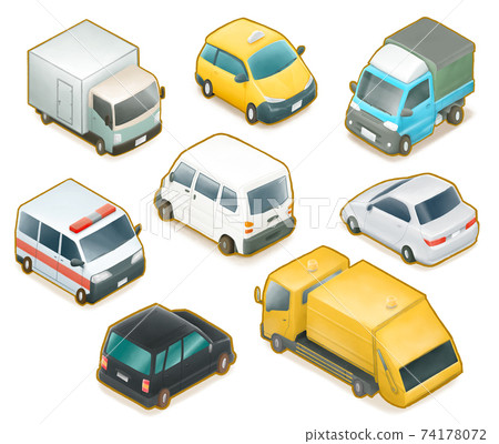Cute car collection set, all digital painting of container lorry, garbage truck, police van, station wagon car, sedan car, mini van, mini truck and taxi isometric cartoon icon raster illustration. Cute car collection set, all digital painting of container lorry, garbage truck, police van, station wagon car, sedan car, mini van, mini truck and taxi isometric cartoon icon raster illustration. 74178072