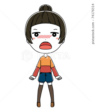一個女孩生氣的表情的全身插圖 74178314