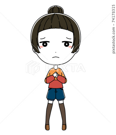 一個女孩，鬱悶的表情的全身插圖 74178315