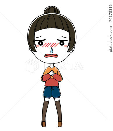 鼻子滴水感冒的女孩的全身插圖 鼻子滴水感冒的女孩的全身插圖 74178316