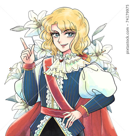 Showa girl cartoon style, prince pointing fingers, beautiful man dressed as a man, flower background Showa girl cartoon style, prince pointing fingers, beautiful man dressed as a man, flower background 74179975