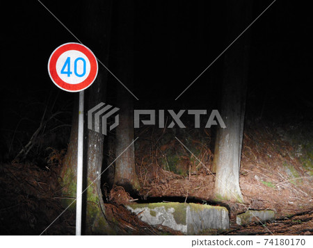 午夜山區道路和路標 午夜山區道路和路標 74180170