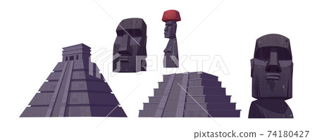 Ancient mayan pyramids and moai statues Ancient mayan pyramids and moai statues 74180427