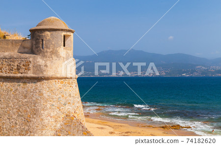 Ajaccio, La Citadelle. Old stone fortress at sandy beach 74182620