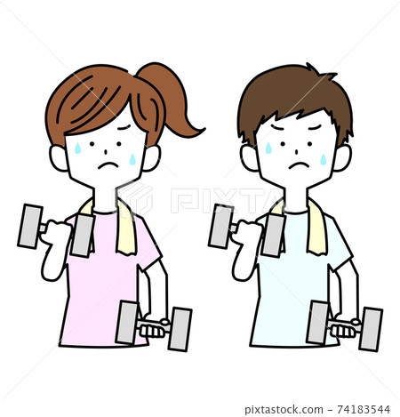 Men and women who work hard on muscle training 74183544