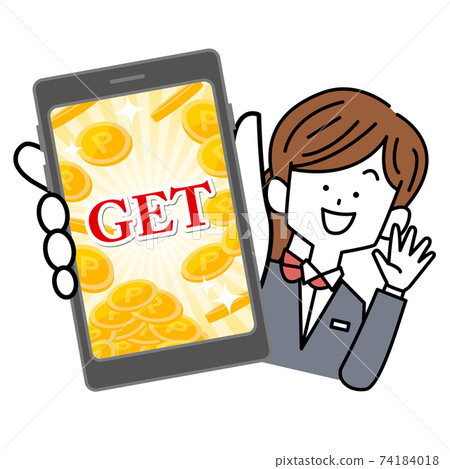 A female salesperson who is pleased with the high security of her smartphone 74184018