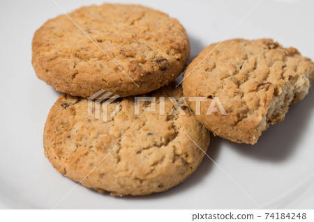 Close up Cookies on white dish 74184248