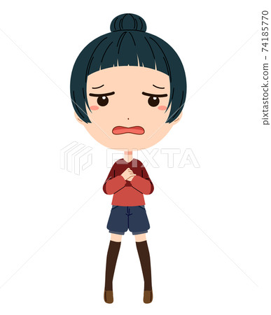 尷尬的表情的女孩的全身插圖 74185770