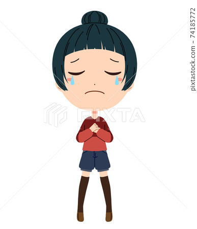 一個哭泣的女孩的全身插圖 一個哭泣的女孩的全身插圖 74185772