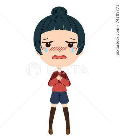 一個哭泣的女孩的全身插圖 一個哭泣的女孩的全身插圖 74185773