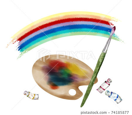 Paint tools and rainbow paint watercolor illustration 74185877
