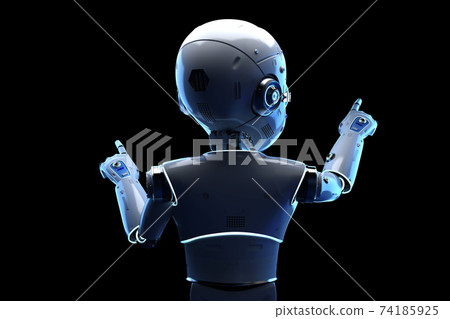 Cute robot with cartoon character finger point Cute robot with cartoon character finger point 74185925
