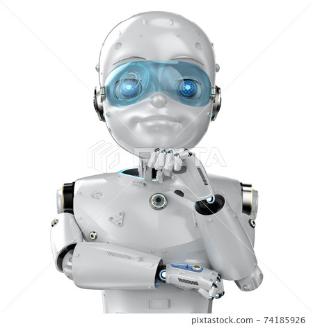 Cute robot with cartoon character think Cute robot with cartoon character think 74185926
