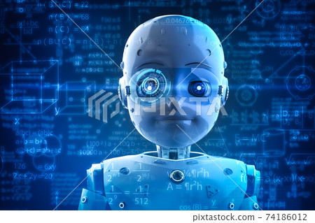 Machine learning concept with cute robot - Stock Illustration [74186012 ...