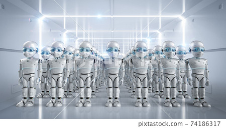 Group of cute robots with cartoon character Group of cute robots with cartoon character 74186317