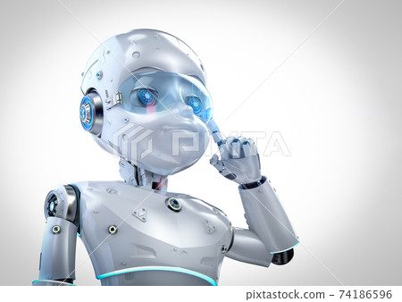 Cute robot with cartoon character think Cute robot with cartoon character think 74186596