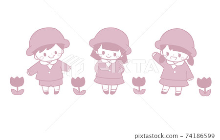 Tulip spring children hand-painted pink illustrations lined up with cute kindergarten uniforms 74186599