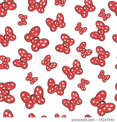 Bow red butterfly seamless pattern, vector hair decoration meme red bow white dot polka seamless 74187040