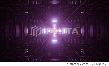 Sci fi corridor with geometric neon lights 3d illustration 74188047