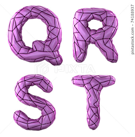 Realistic 3D letters set Q, R, S, T made of low poly style. Collection symbols of low poly style pink color plastic isolated on white background Realistic 3D letters set Q, R, S, T made of low poly style. Collection symbols of low poly style pink color plastic isolated on white background 74188937