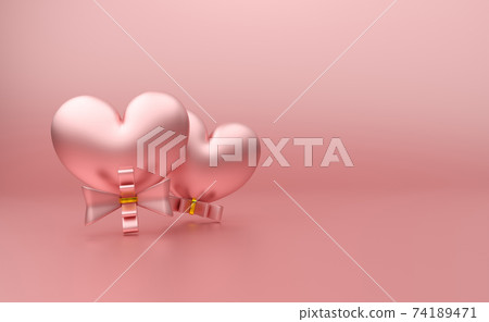 heart balloon in pink pastel composition for modern stage display and minimalist mockup ,birthday balloons and party or Valentine's Day celebrations ,3d illustration or 3d render 74189471